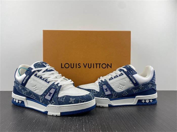 luis vitton lv trainer monogram De*1m white blue 1a9jgn